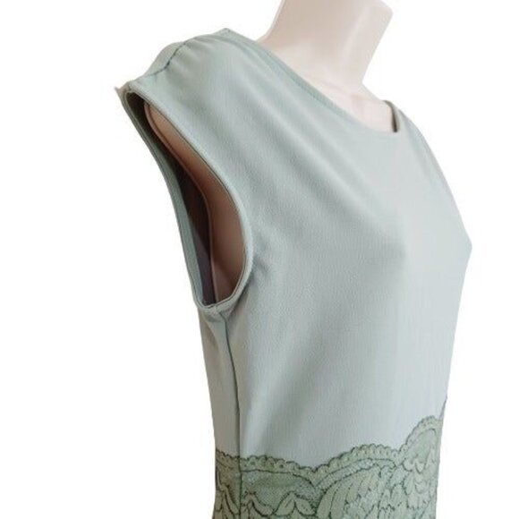Women's Lace Overlay Midi Dress Moss Green Color Size L Sleeveless Zipper - Picture 4 of 12